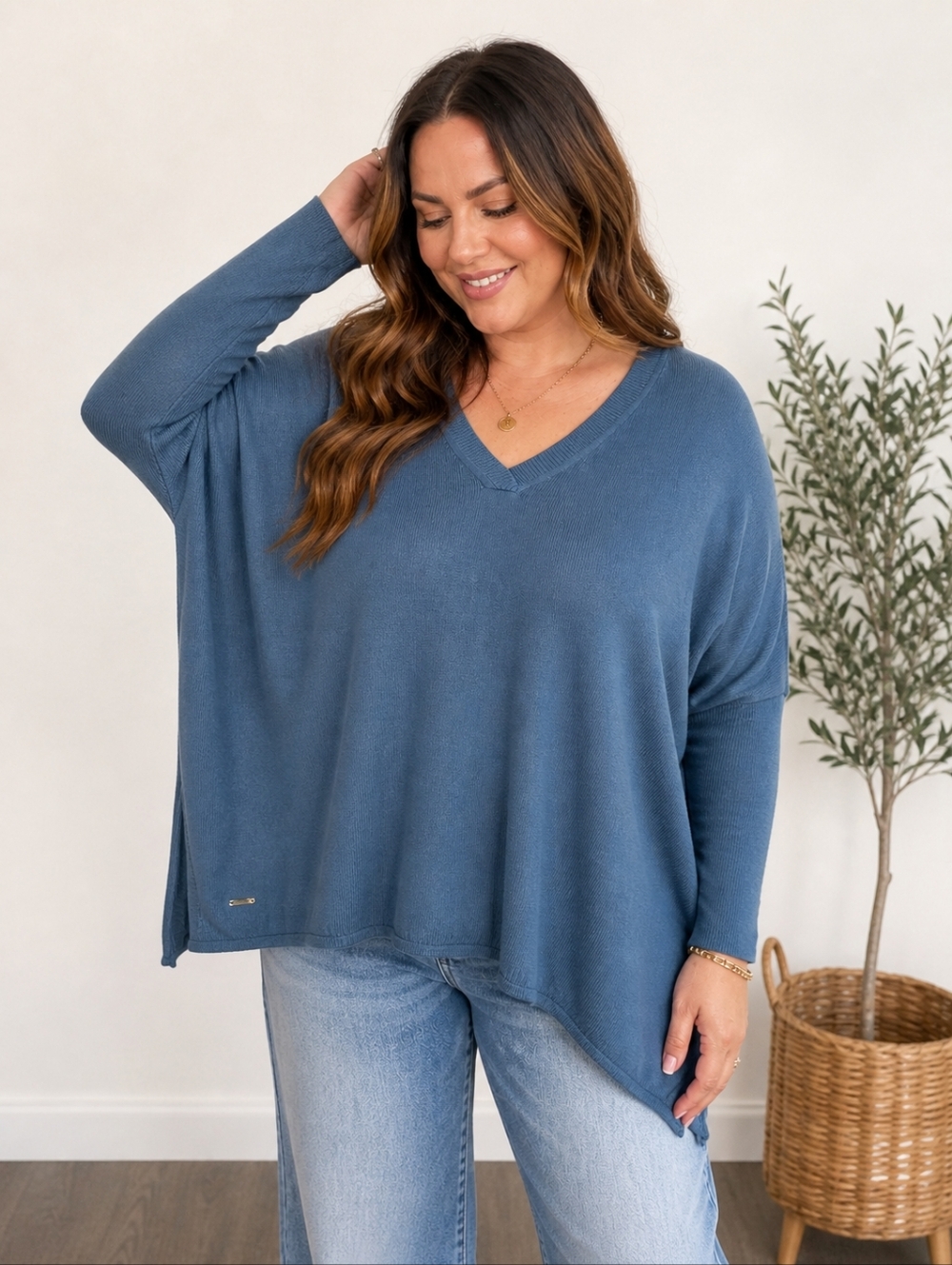 Mersea Catalina V-Neck Sweater Baltic Blue OS Oversized Coastal Boho